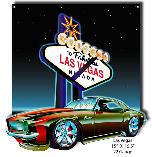 Las Vegas Camaro Cut Out Metal Sign By Bernard Oliver 15x15.5