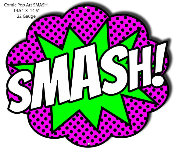 SMASH Comic Pop Art Laser Cut Out Nostalgic Metal Sign 12.5x14.5