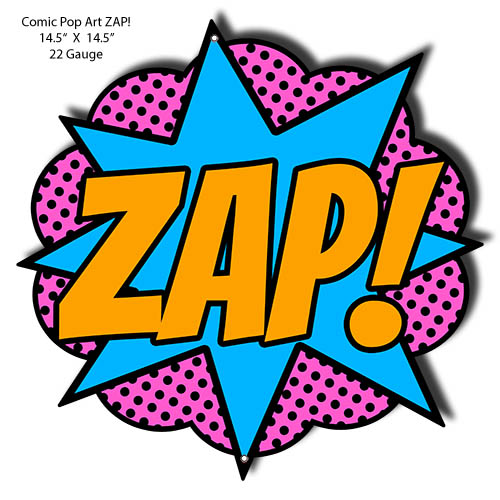ZAP Comic Pop Art Laser Cut Out Nostalgic Metal Sign 14.5x14.5