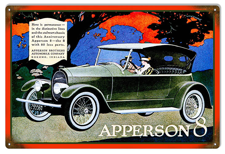 Apperson 8 Automobile Reproduction Garage Shop Metal Sign 12x18