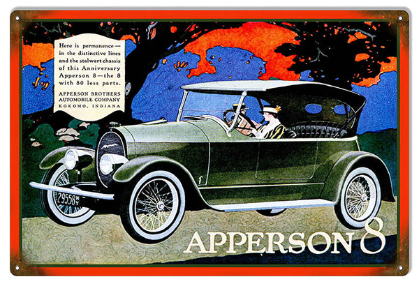 Apperson 8 Automobile Reproduction Garage Shop Metal Sign 12x18