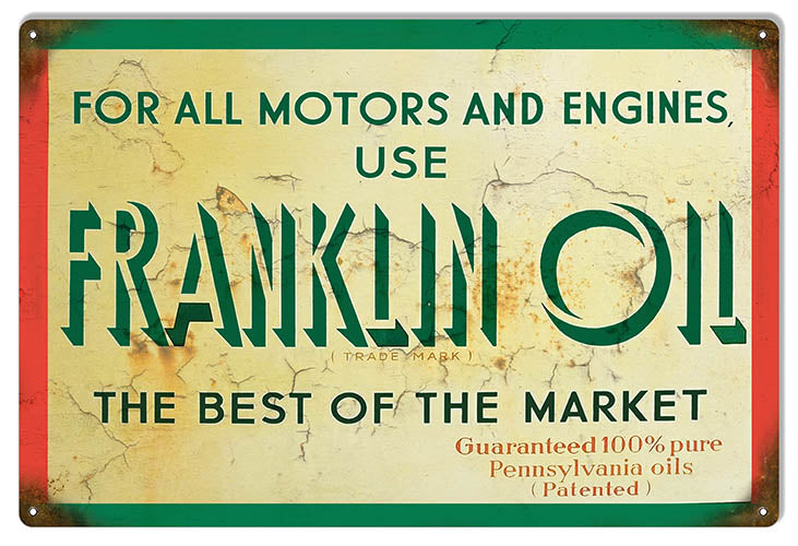 Franklin Motor Oil Reproduction Gas Station Garage  Metal Sign 12x18