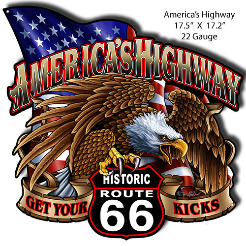 Route 66 Cut Out Garage Art Metal Sign By Steve McDonald 17.2x17.5