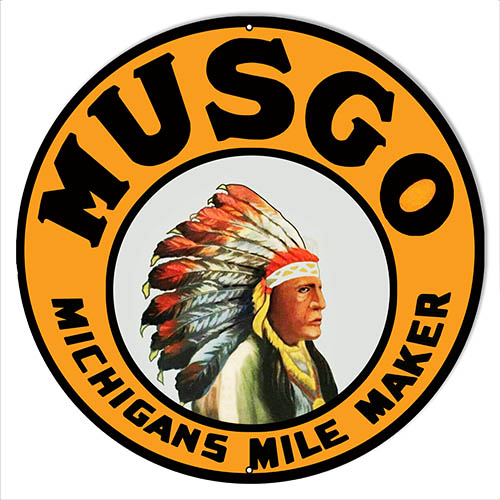 Musgo Motor Oil Reproduction Gas Station Metal Sign 30 Round
