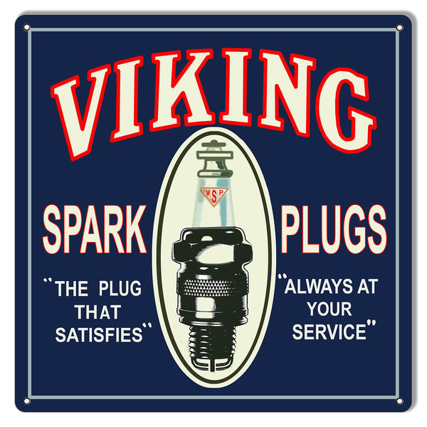 Viking Spark Plugs Reproduction Garage Shop Metal Sign 12x12