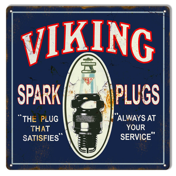 Viking Spark Plugs Reproduction Vintage Garage Shop Metal Sign 12x12