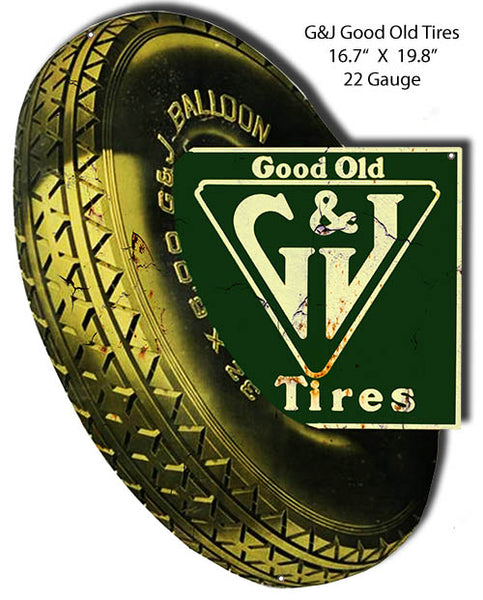 G&J Tires Reproduction Cut Out Garage Shop Metal Sign 16.7x19.8