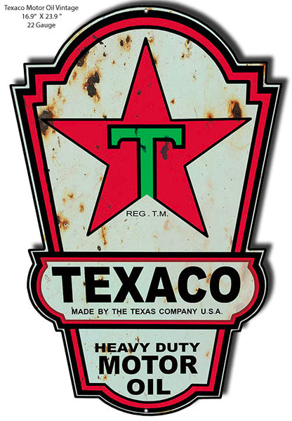 Texaco Motor Oil Reproduction Vintage Cut Out Metal Sign 16.9x23.9
