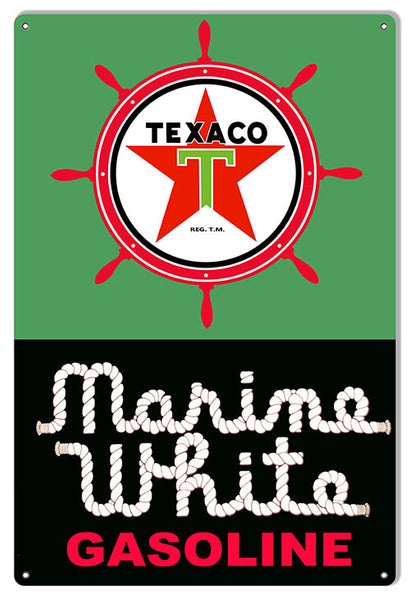 Marine White Gasoline Texaco Reproduction Garage Shop Metal Sign 12x18