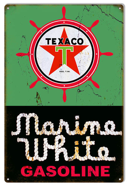 Marine White Gasoline Texaco Reproduction Vintage Metal Sign 12x18