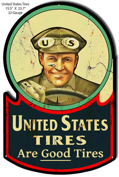 United States Tires Reproduction Cut Out Garage Metal Sign 15.5x23.8