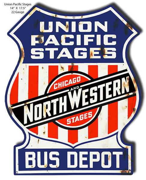 Union Pacific Stages Cut Out Reproduction Railroad Metal Sign 14x17.5