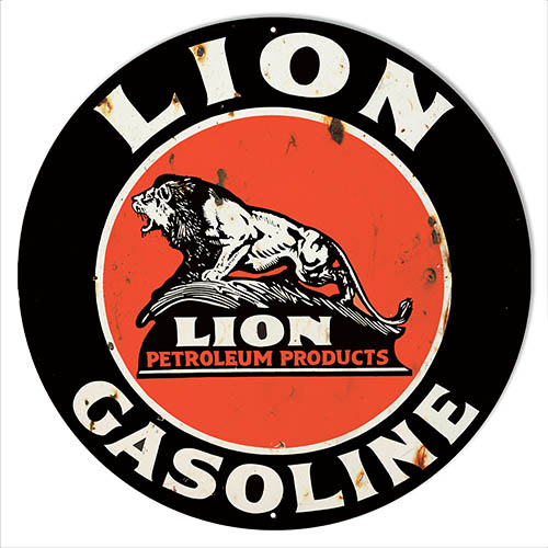 Lion Gasoline Reproduction Motor Oil Vintage Metal Sign 24x24 Round
