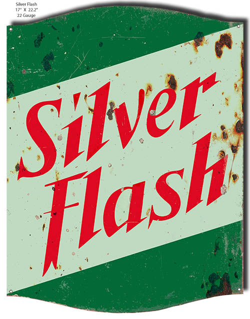 Silver Flash Motor Oil Reproduction Cut Out Metal Sign 17x22.2