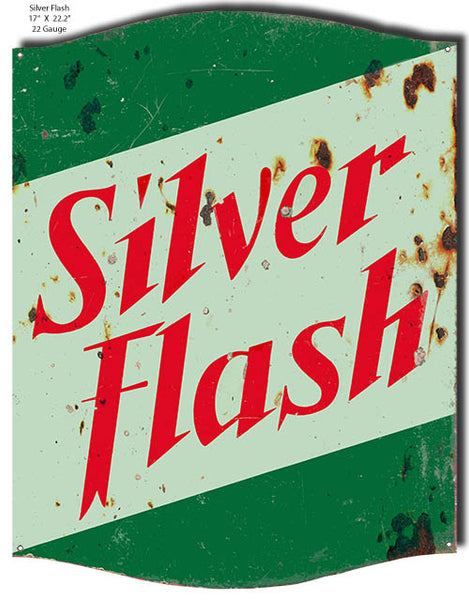 Silver Flash Motor Oil Reproduction Cut Out Metal Sign 17x22.2