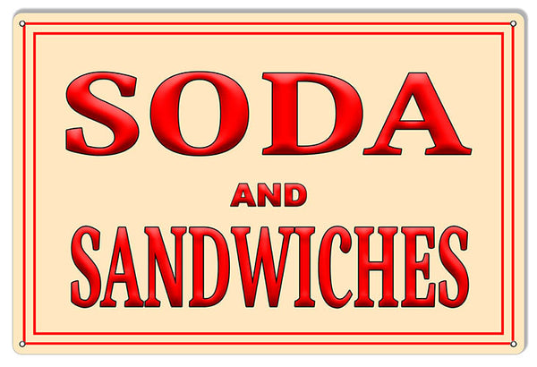 Soda and Sandwiches Reproduction Metal Sign 12X18