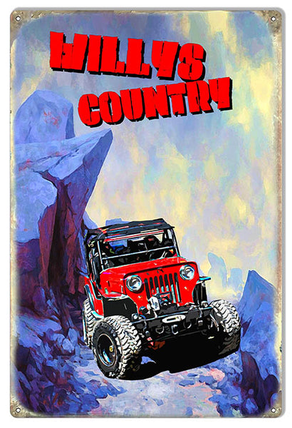 Willys Country Jeep Metal Sign By Phil Hamilton 12x18