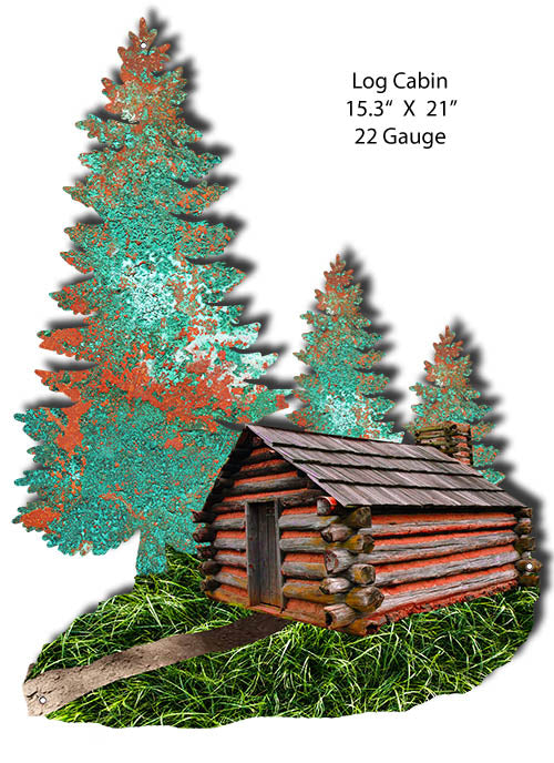 Log Cabin Faux Petina Laser Cut Out By Phil Hamilton 15.3x21