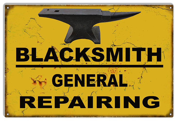 Blacksmith Repairing Shop Reproduction Metal Sign 12x18