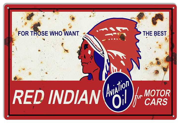 Red Indian Gasoline Reproduction Vintage Motor Oil Metal Sign 12x18