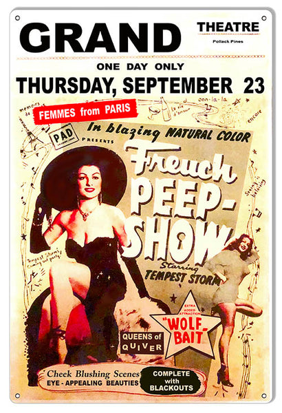 Freuch Peep Show Reproduction Nostalgic Wall Art Metal Sign 12x18