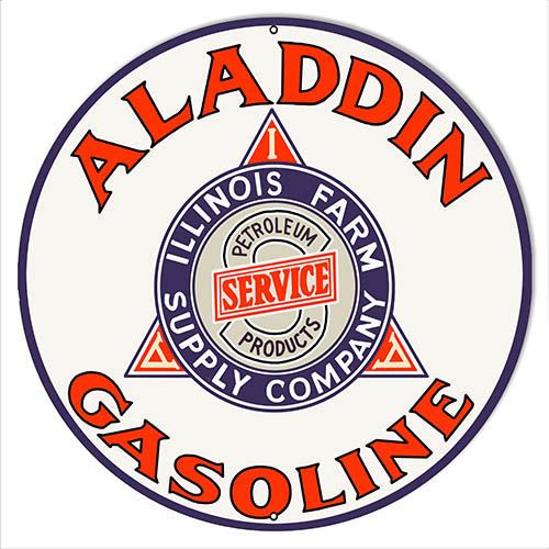 Aladdin Gasoline Reproduction Garage Shop Metal Sign 24x24 Round