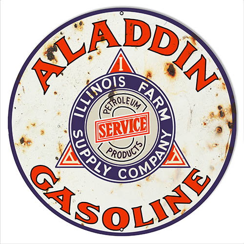 Aladdin Gasoline Reproduction Vintage Metal Sign 18x18 Round