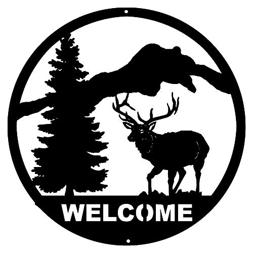 Welcome Deer Laser Cut Out Wall Décor Silhouette Metal Sign 16x16