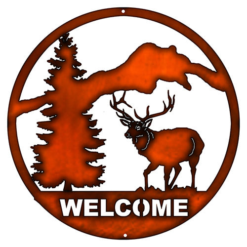 Welcome Deer Laser Cut Out Faux Copper Finish Metal Sign 16x16