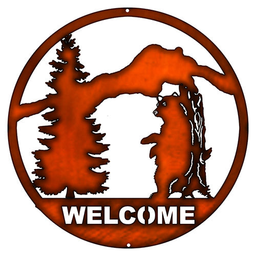 Welcome Bear Laser Cut Out faux Copper Finish Wall Decor 16x16