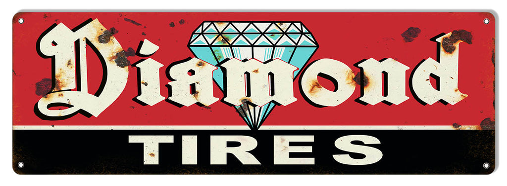 Diamond Tires Vintage Large Metal Sign 8x24