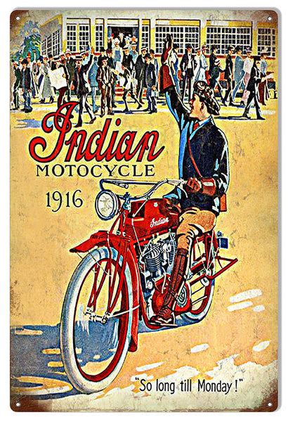 Indian Motorcycle 1916 Vintage Metal Sign 12x18