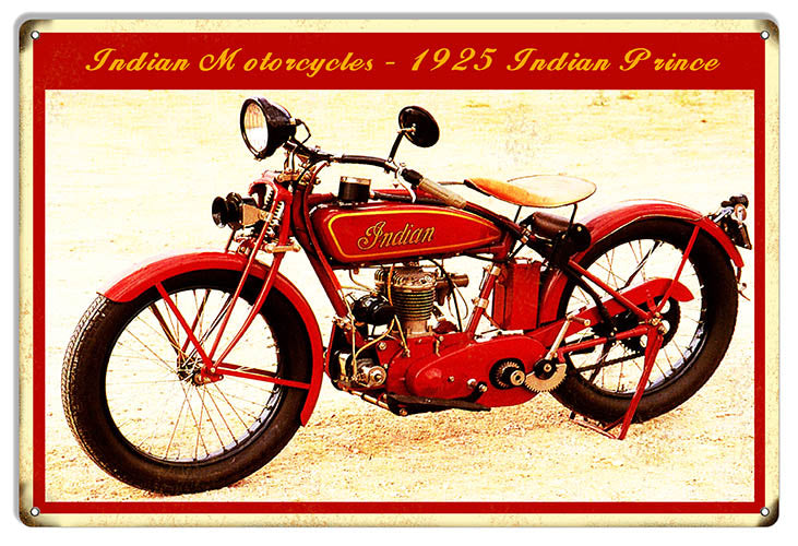 Indian Motorcycle 1925 Indian Prince Vintage Metal Sign 12x18