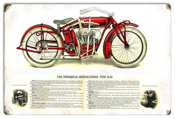 Indian Motorcycle 1918 Powerplus Specs Metal Sign 12x18