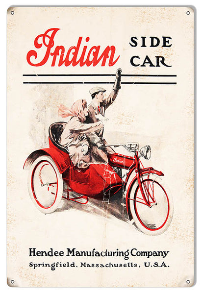 Indian Motorcycle Side Car Vintage Metal Sign 12x18