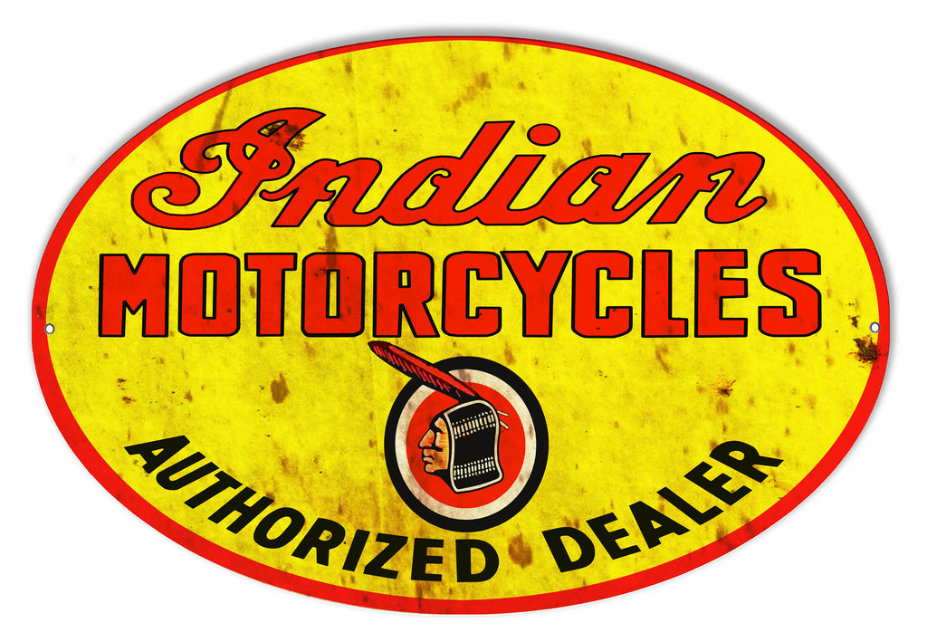 Indian Motorcycle Authorized Dealer Vintage Metal Sign 9x14