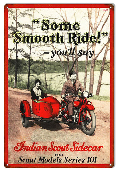 Indian Motorcycle Indian Scout Side Car Metal Sign 12x18