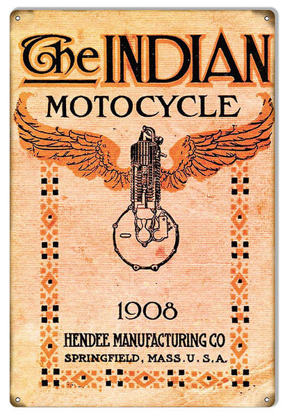 Indian Motorcycle 1908 Manufacturing Co Metal Sign 12x18