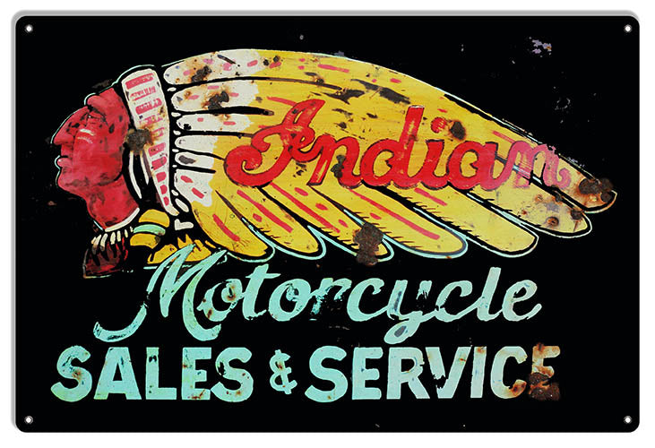 Indian Motorcycle Sales and Service Vintage Metal Sign 12x18