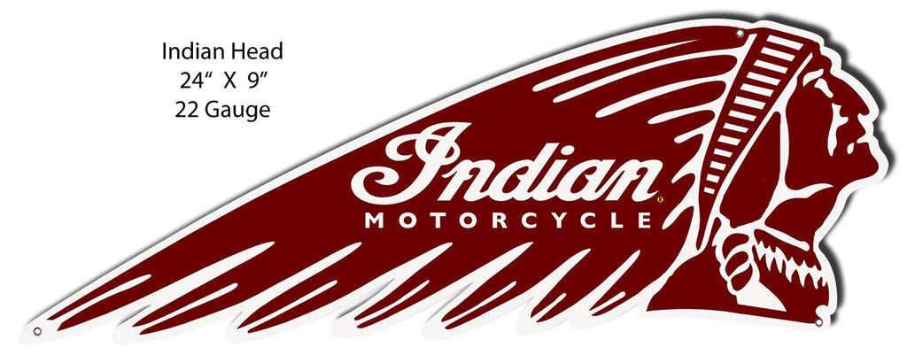 Indian Motorcycle Indian Head Laser Cut Out Metal Sign 24x9