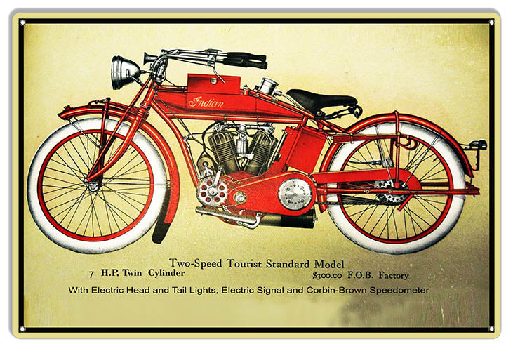 Indian Motorcycle Two Speed Tourist Standard Metal Sign 12x18