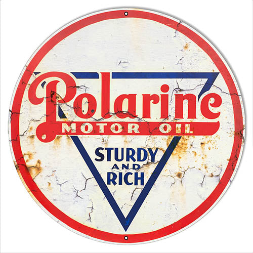 Polarine Motor Oil Reproduction Vintage Looking Metal Sign 14x14 Round