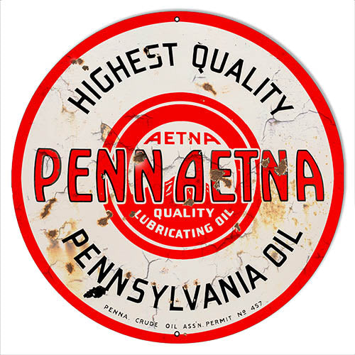 Penn Aetna Motor Oil Reproduction Vintage Metal Sign 14x14 Round