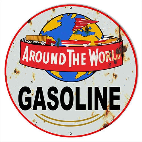 World Gasoline Reproduction Vintage Metal Sign 14x14 Round