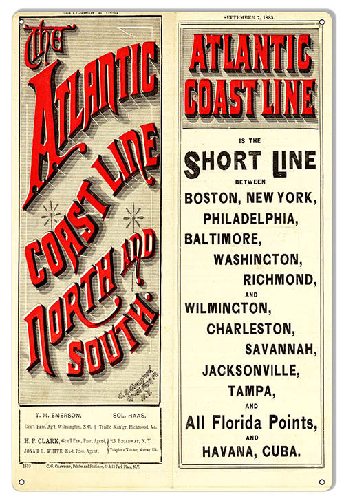 Atlantic Coast Line Reproduction Large Railroad Metal Sign 12x18