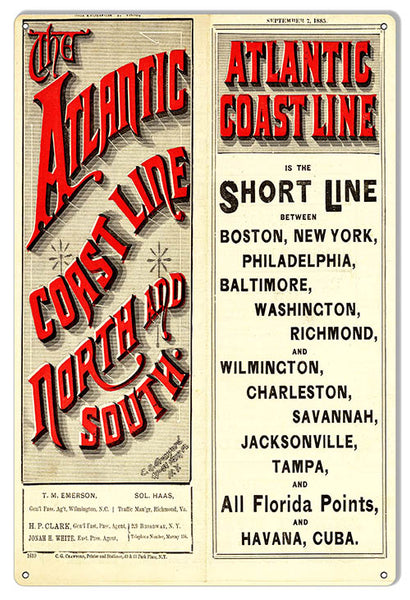 Atlanic Coast Line Reproduction Railroad Metal Sign 12x18