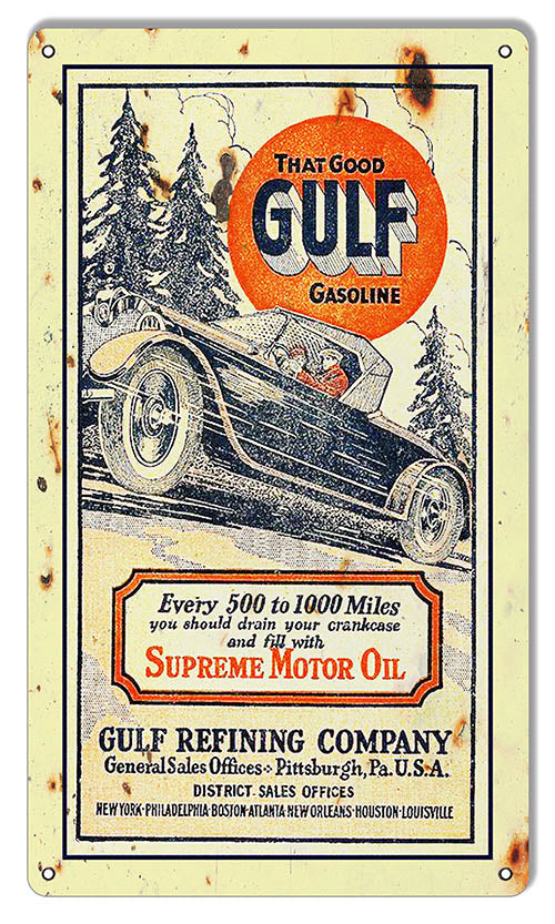 Gulf Gasoline Reproduction Motor Oil Metal Sign 8x14
