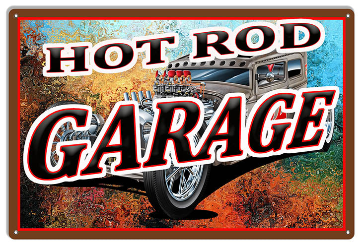 Hot Rod Garage Man Cave Garage Art Large Metal Sign 16x24
