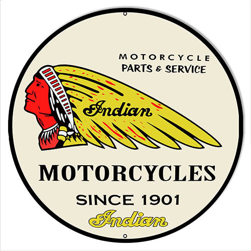 Indian Motorcycle Reproduction Garage Shop Metal Sign 14x14 Round