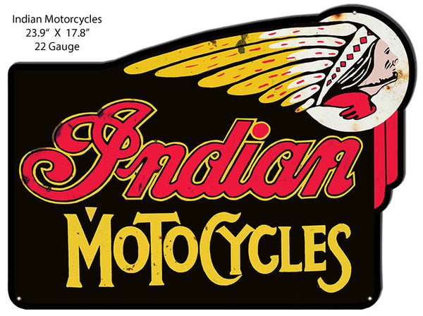 Indian Moto Cycles Cut Out Reproduction Garage Metal Sign 17.8x23.9